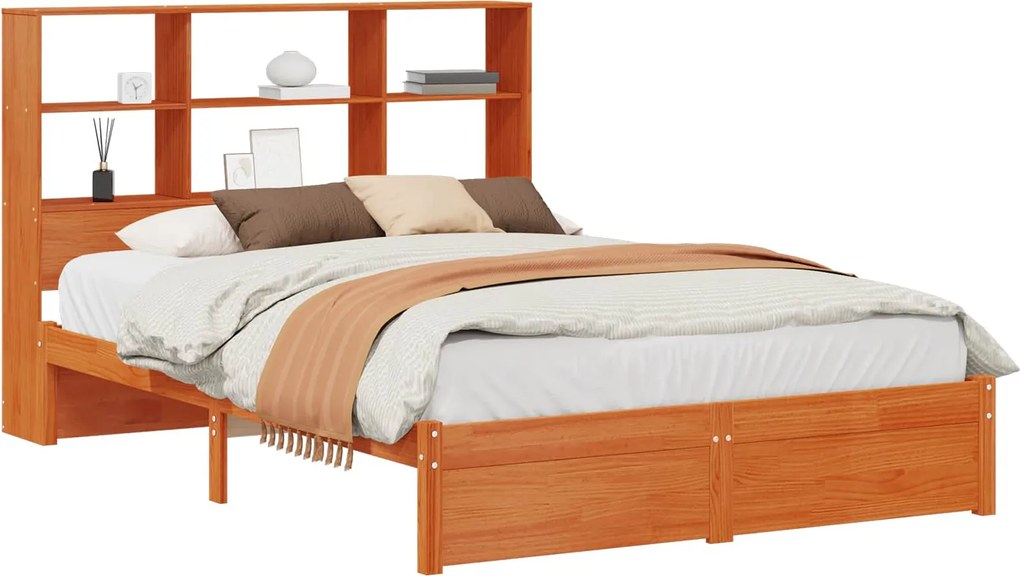 vidaXL Cadru de pat cu tablie de depozitare Maro Ceară 140 x 190 cm