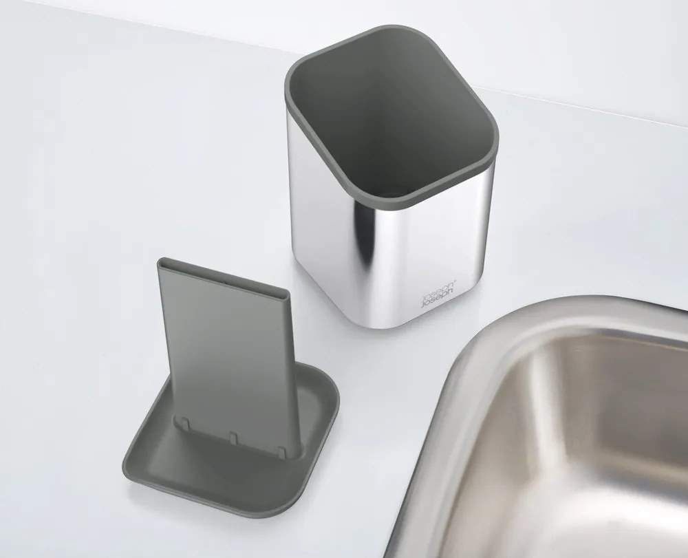 Scurgător de vase argintiu lucios pentru tacâmuri din oțel inoxidabil 11x11,5 cm Duo Steel – Joseph Joseph