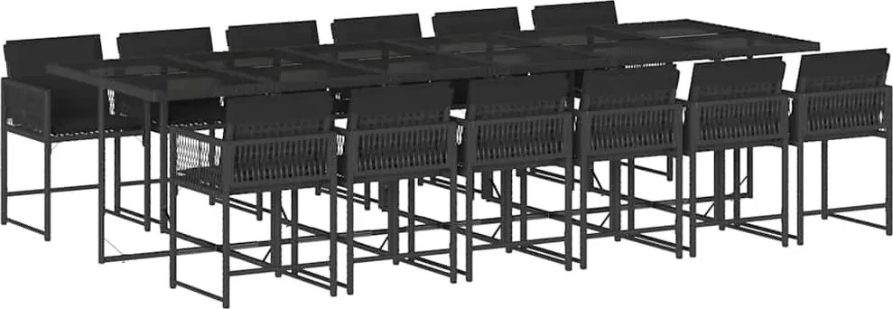 vidaXL Set mobilier de grădină cu perne, 13 piese, negru, poliratan