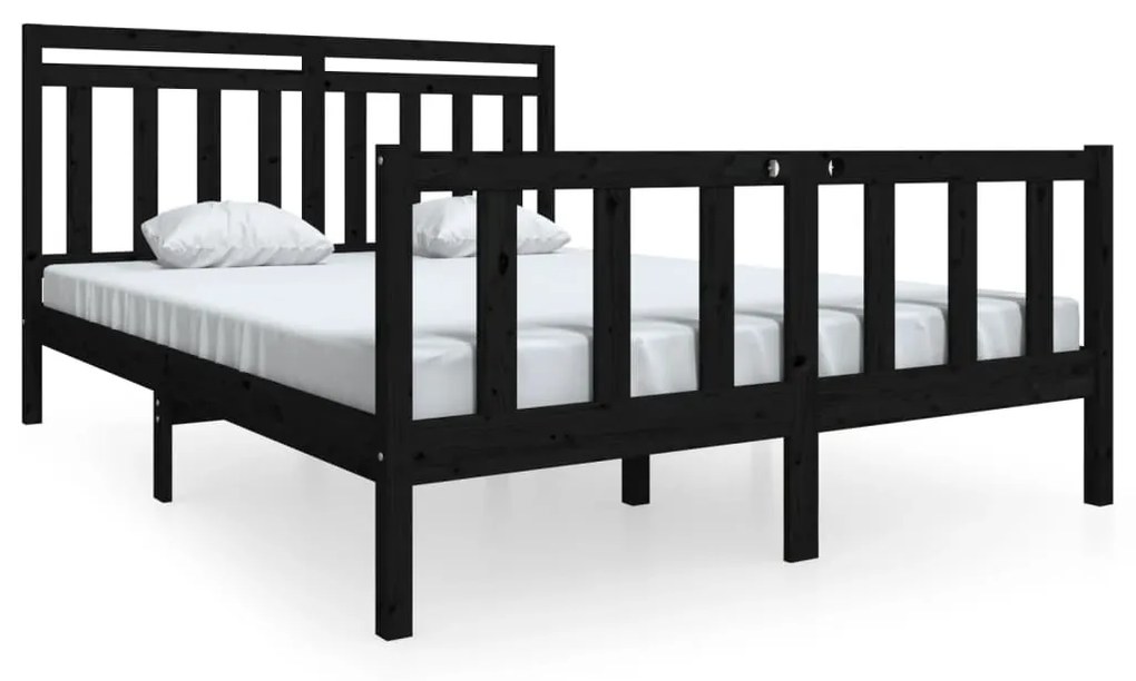 3100967 vidaXL Cadru pat 5FT King Size, negru, 150x200 cm, lemn masiv