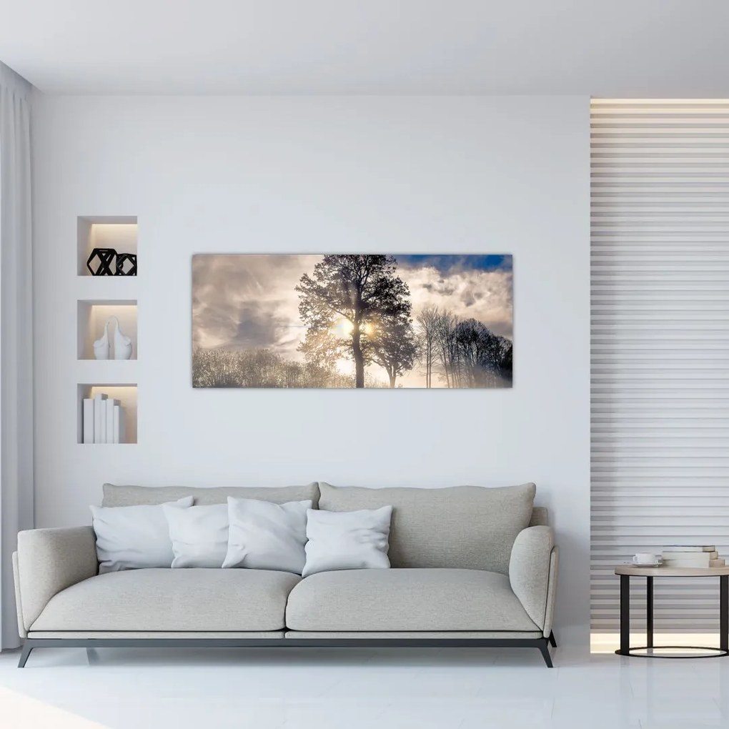 Tablou cu copac în ceață (120x50 cm)