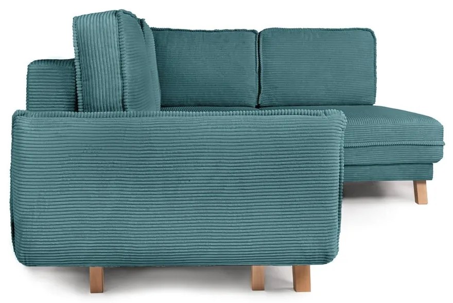 Colțar turcoaz extensibil cu tapițerie din catifea reiată (cu colț pe partea dreaptă) Tori – Bonami Selection