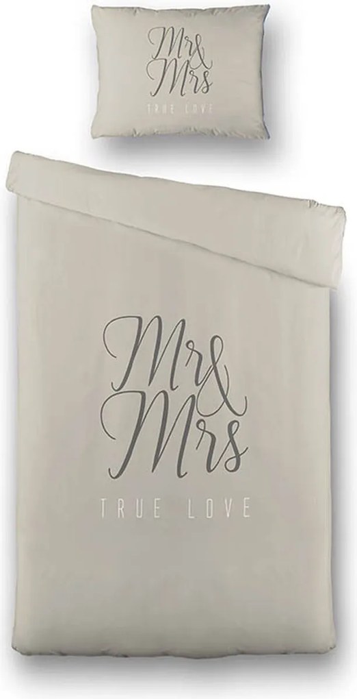 Lenjerie de pat din bumbac Mr & Mrs, bej-gri Dimensiune lenjerie de pat: 60 x 70 cm | 140 x 200 cm