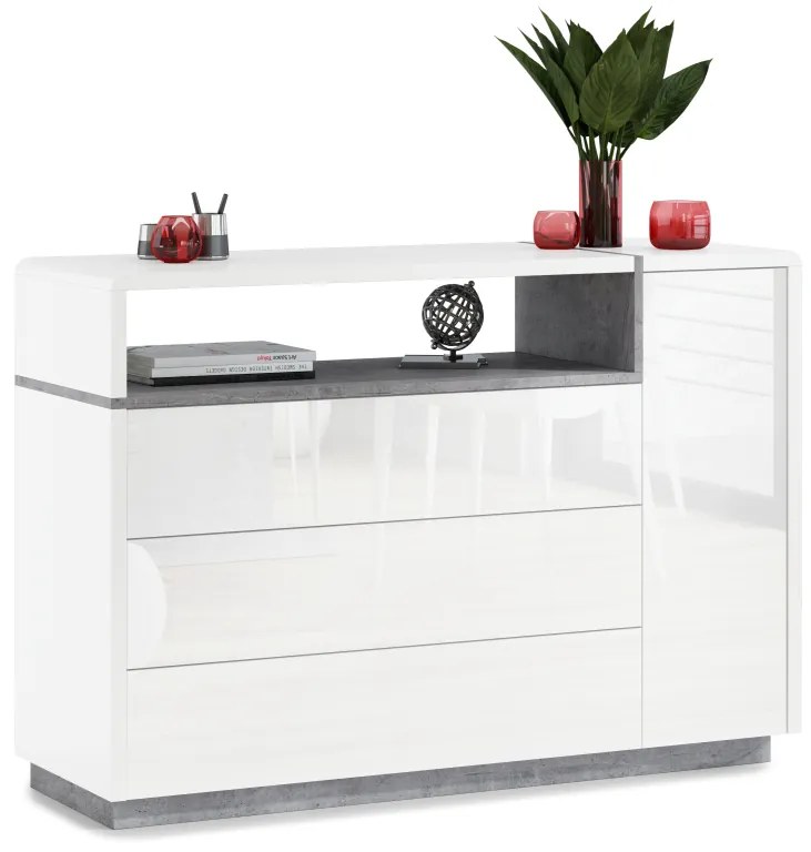 Mazzoni Set de mobilier FOLK Luciu Alb/Mat + Beton Millenium - MOBILIER MODERN PENTRU CAMERA DE ZI CU COMODĂ MARE TV