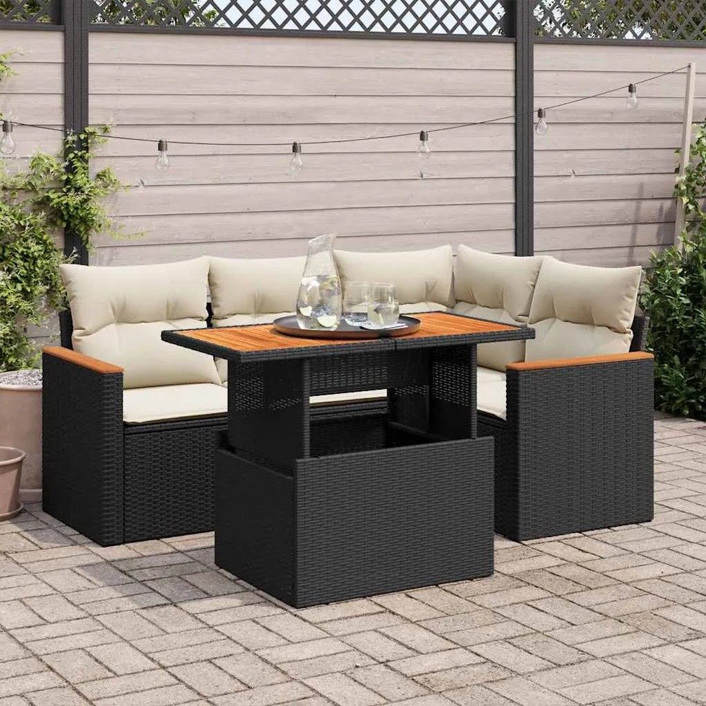 3327479 vidaXL Set mobilier de grădină cu perne, 5 piese,poliratan/lemn acacia