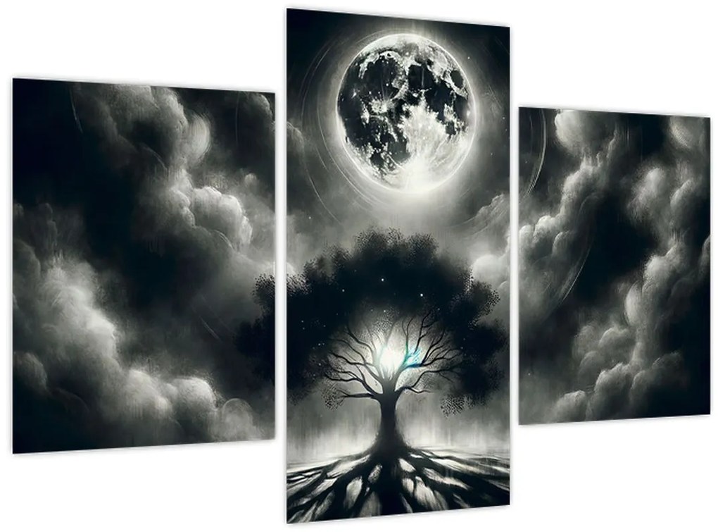 Tablou – Arbore alb-negru în lună plină (90x60 cm)