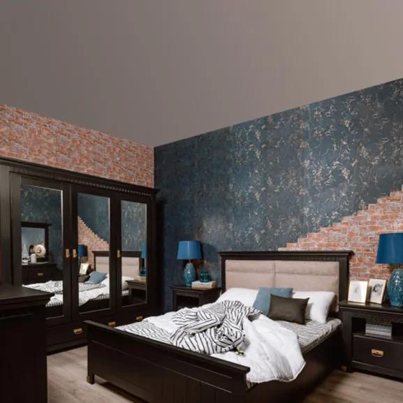 Pat Dormitor Cu Tablie Tapitata Saint Tropez Negru, Vopsit, Dimensiune Saltea 180 x 200 Cm