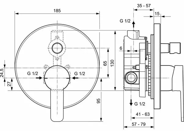 Baterie cada si dus Ideal Standard Gio montaj incastrat