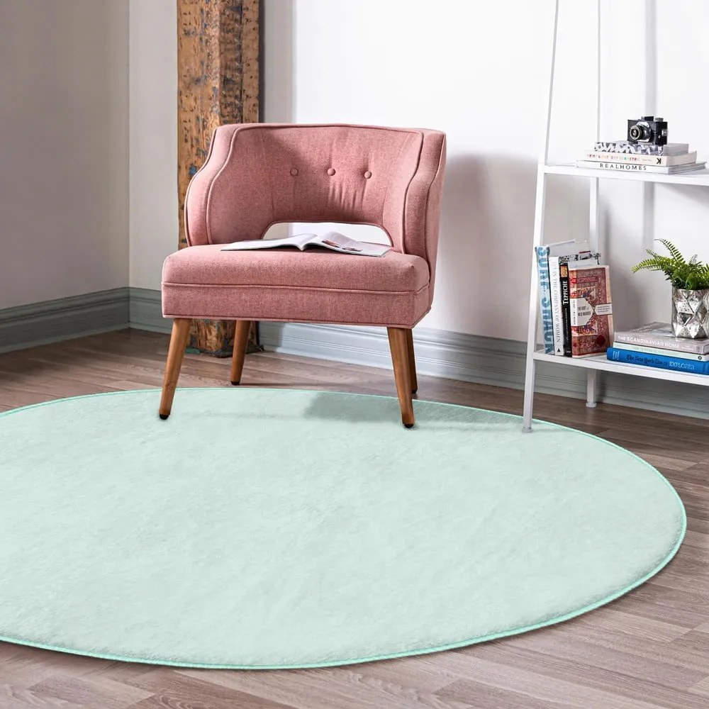 Covor rotund verde mentă lavabil adecvat și pentru aspiratoare robot ø 100 cm Comfort – Mila Home