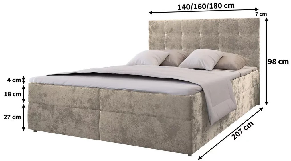 Pat tapițat boxspring GLORIEN VELVET 140x200 cm verde inchis Saltele: Saltea cu arcuri Bonell