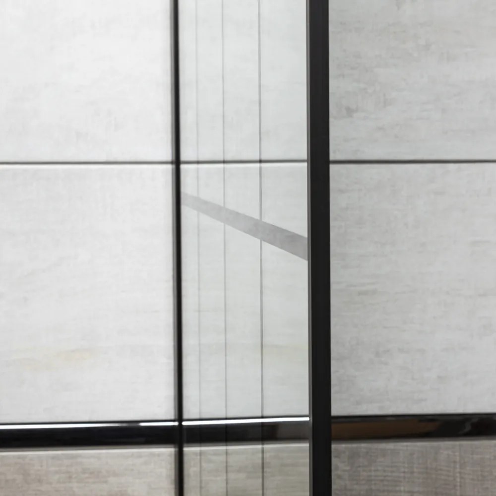 Cabină de duș walk-in Techno 90 90x200 cm, profil negru, sticlă transparentă cu model de grilă