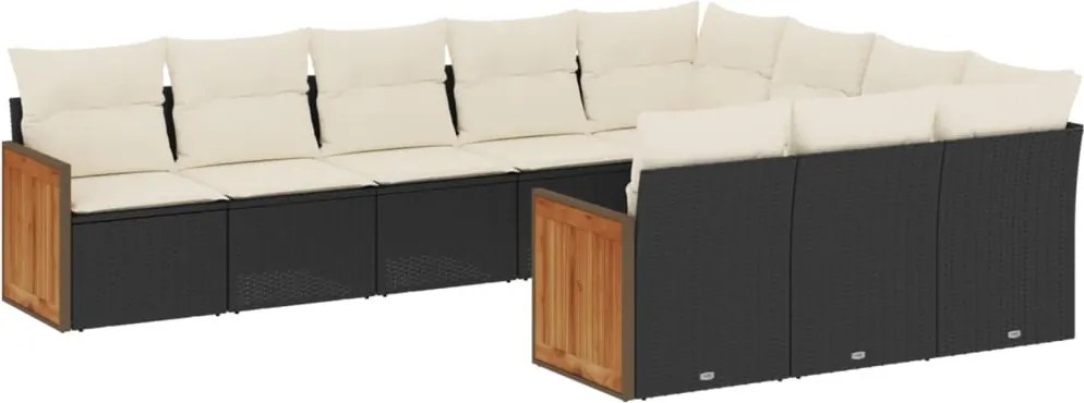 vidaXL Set canapele de grădină cu perne, 10 piese, negru, poliratan