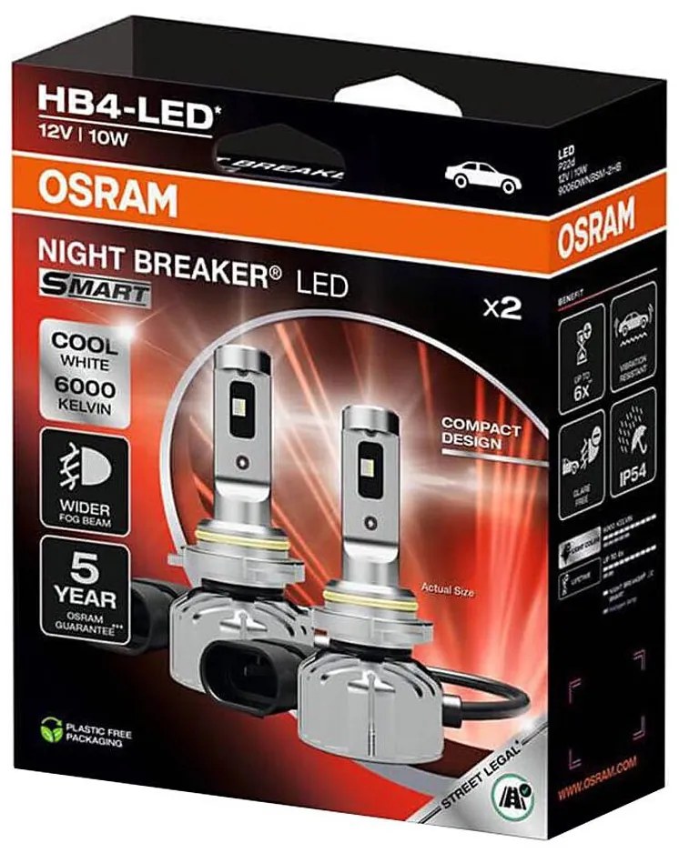 Set 2 buc. Becuri LED auto NIGHT BREAKER SMART HB4 P22d/10W/12V 6000K - Osram
