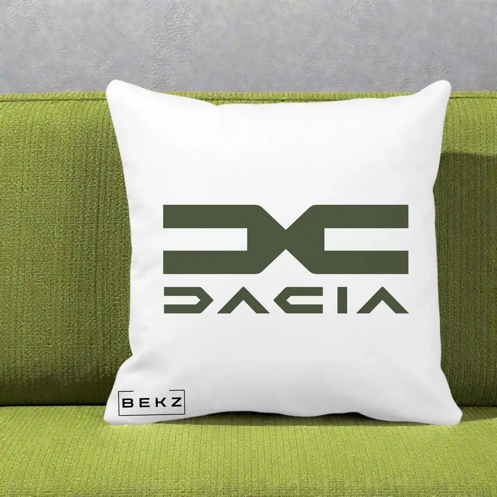 Perna Personalizata cu emblema Dacia, 40x40 cm, Alba Mata, Husa Detasabila, Perna Inclusa, BEKZ®
