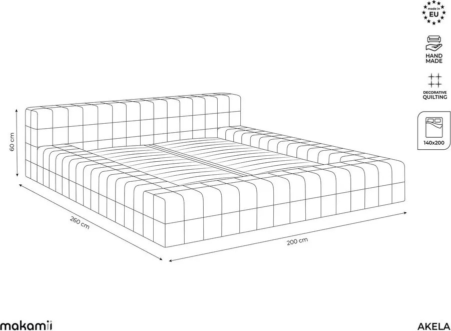 Pat matrimonial gri deschis tapițat cu somieră 140x200 cm Akela – Makamii
