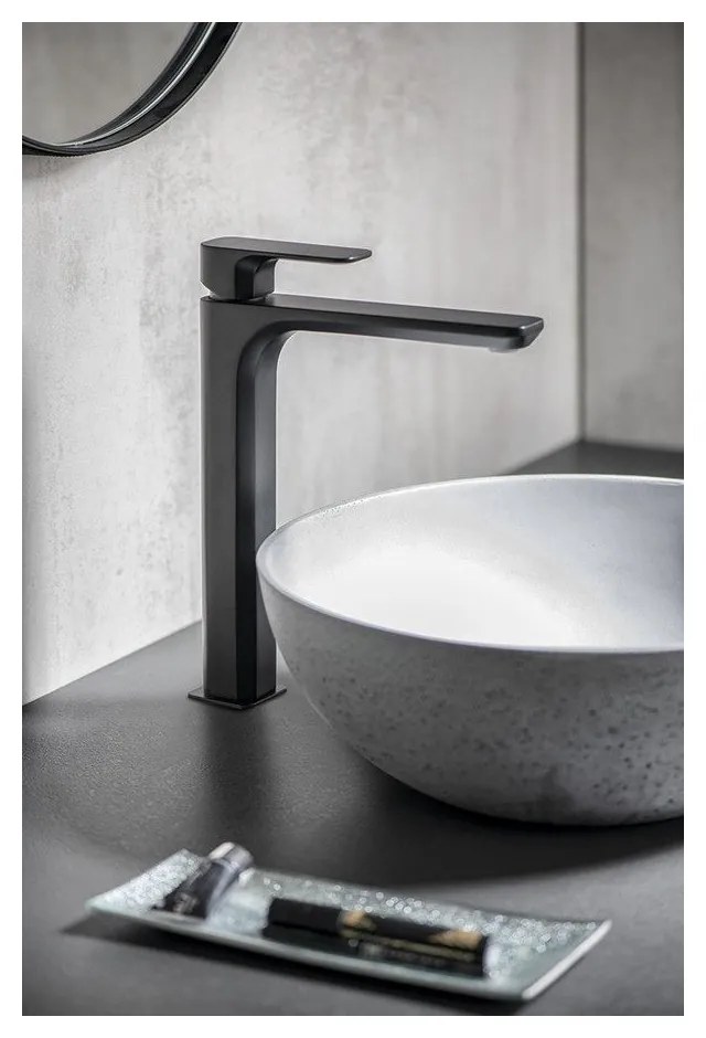 Baterie negru-mat pentru chiuvetă înaltă Spy – Sapho