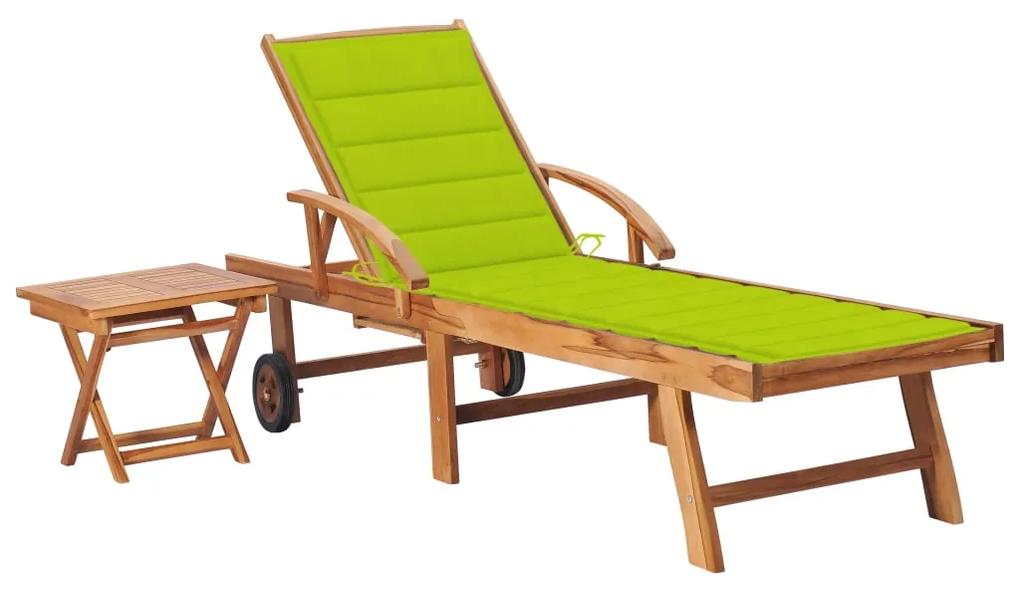 3063032 vidaXL Șezlong cu pernă și masă, lemn masiv de tec