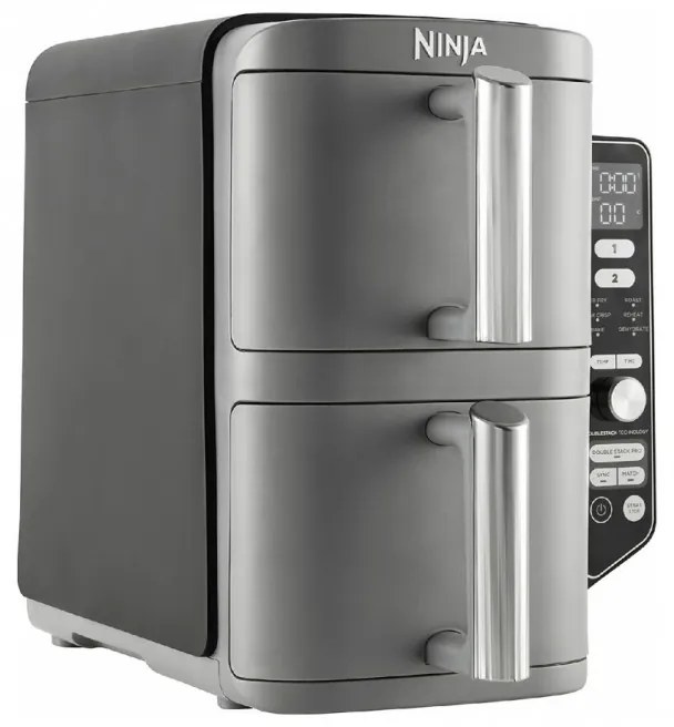 Friteuza cu aer cald Ninja Double Stack XL, 2470 W, capacitate 9.5 litri, interval temperatura 40 - 240 °C, doua zone de gatit, 6 programe, gri