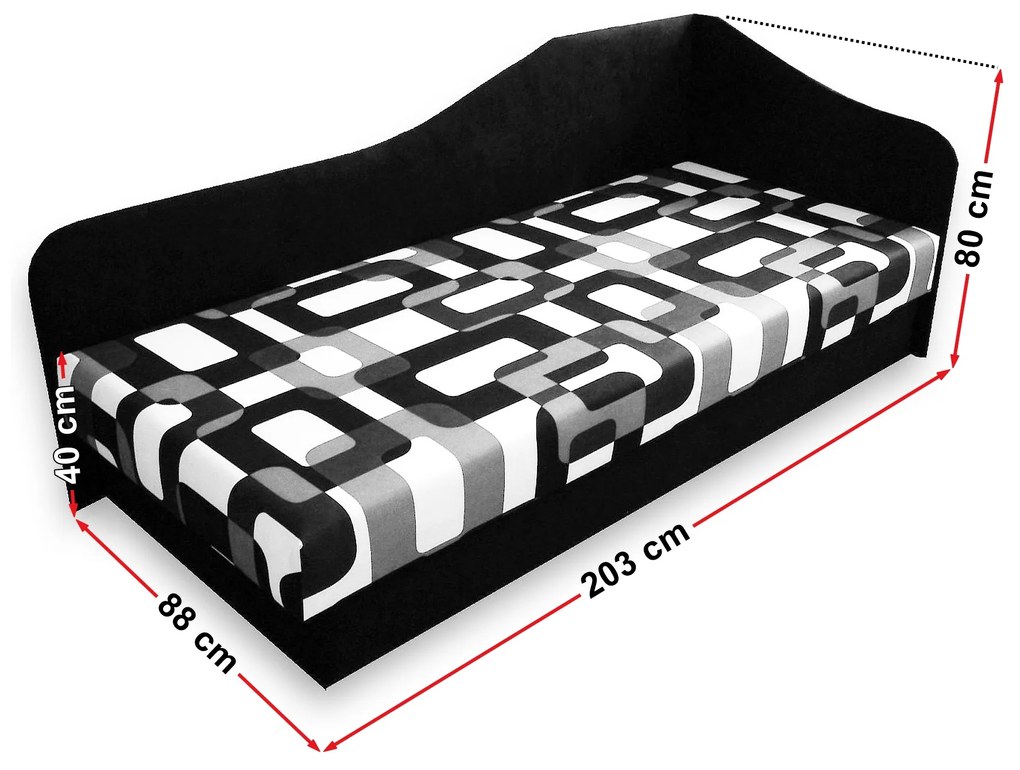 Pat de o persoană (canapea) 80 cm Lady 87 (negru 39 + Gusto 12) (D). Promo -12%. 793114
