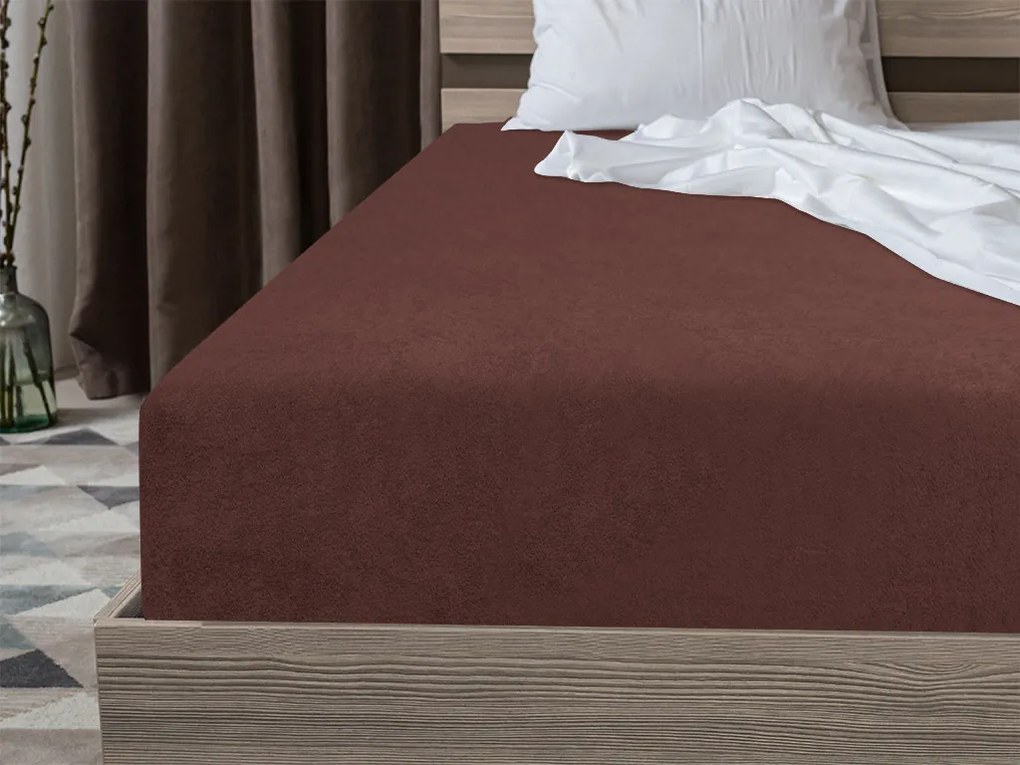 Cearsaf Frotir cu elastic maro inchis 140x200 cm