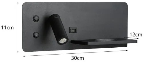 Aplică LED cu raft, USB și funcție de încărcare fără fir Immax 08287L LED/3W/230V + LED/3W