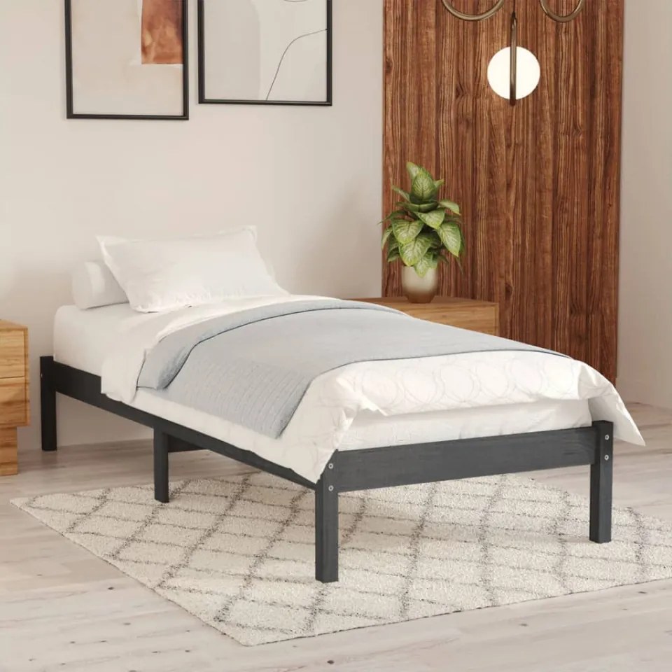 Cadru de pat, gri, 90x200 cm, lemn masiv de pin