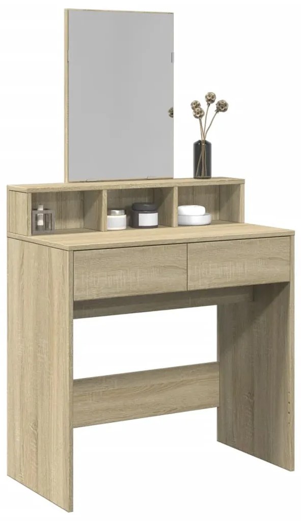 vidaXL Masă de toaletă cu oglindă, stejar sonoma, 80x41x144,5 cm