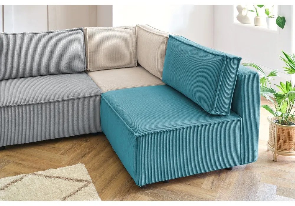 Colțar cu tapițerie din catifea reiată (în formă de "U"/cu colț variabil) Nihad modular – Bobochic Paris