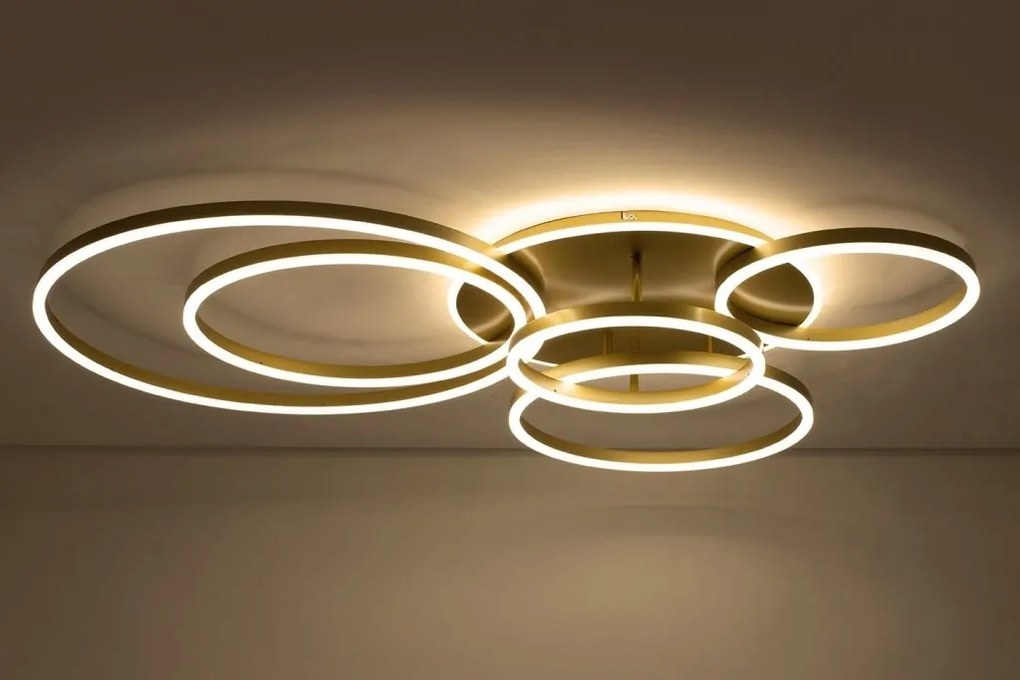 Plafoniera LED cu Telecomanda, Design Geormetric, RINGS 6 auriu