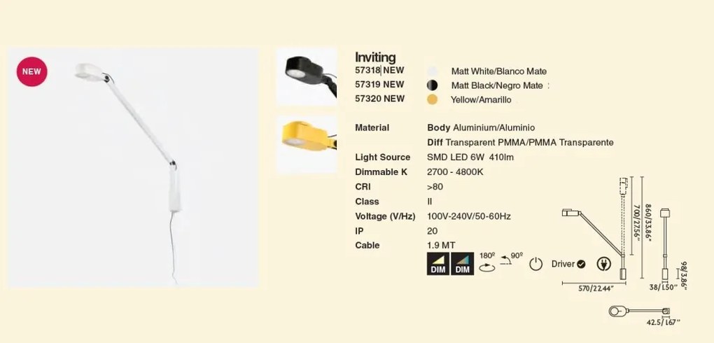 Aplica LED dimabila / Lampa de perete design ultra-modern INVITING alba