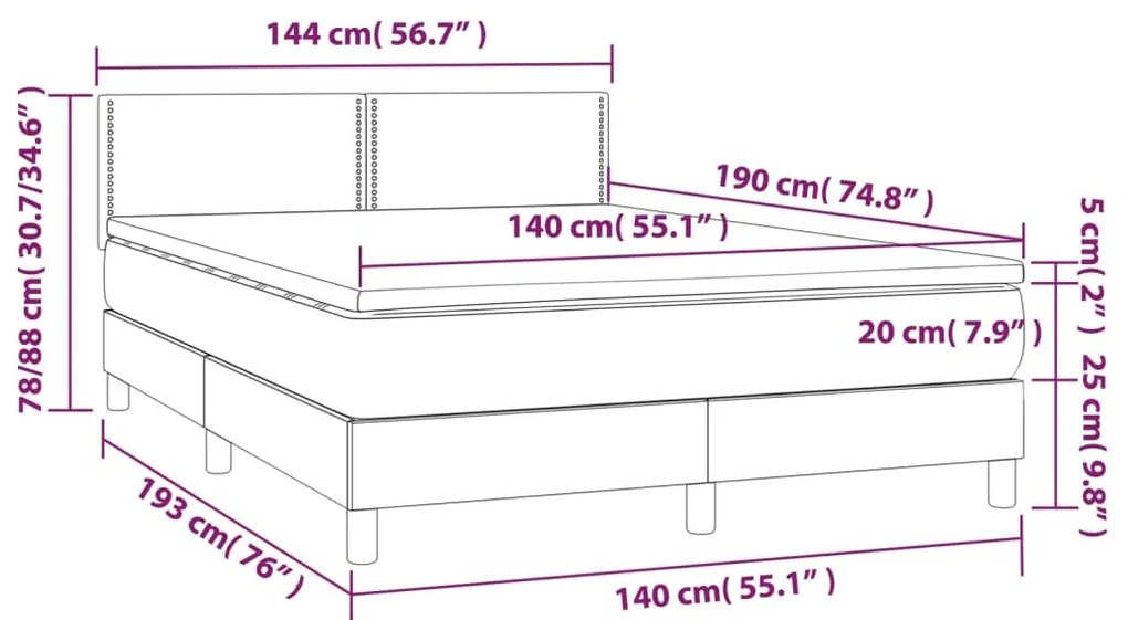 Pat cu arcuri, saltea si LED, crem, 140x190 cm, textil Crem, 140 x 190 cm, Culoare unica si cuie de tapiterie