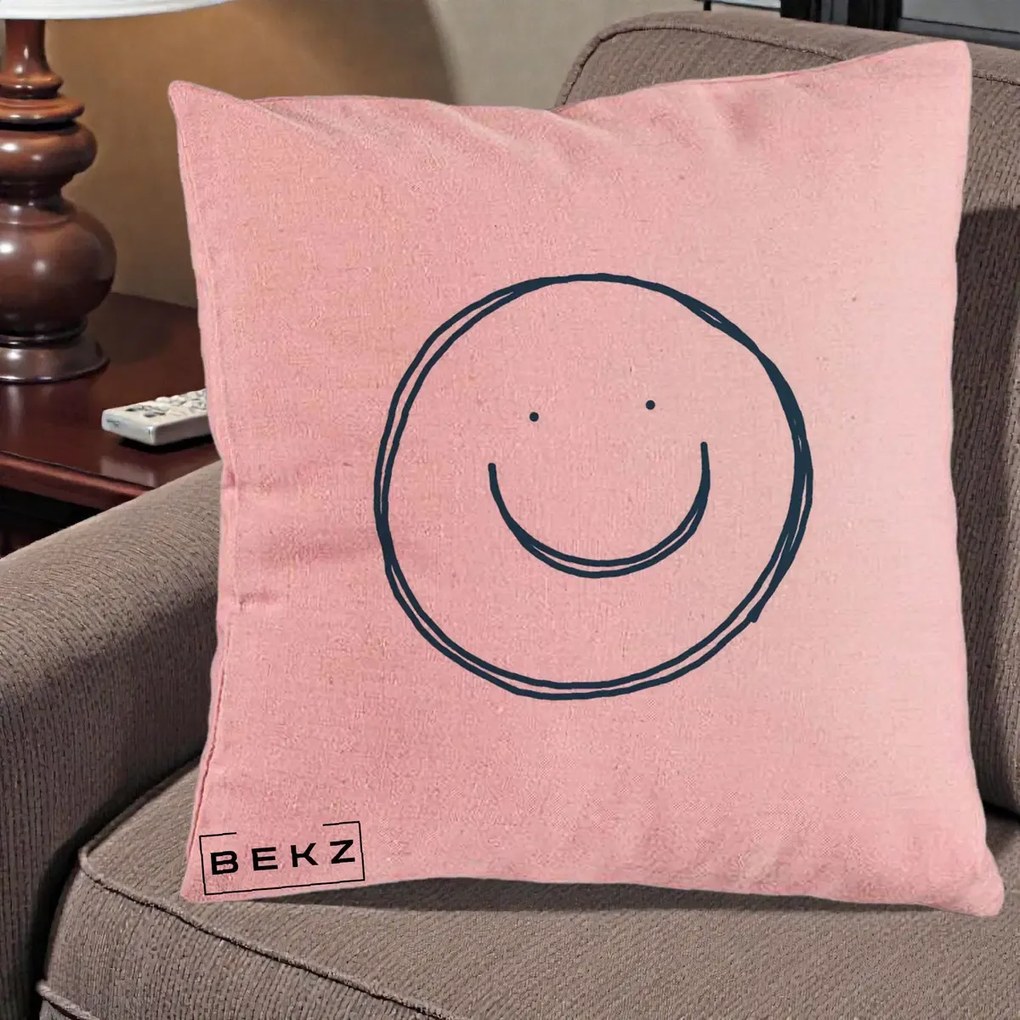 Perna Decorativa Smile Desen Minimalist, 40x40 cm, Roz, Husa Detasabila, Perna Inclusa, BEKZ®
