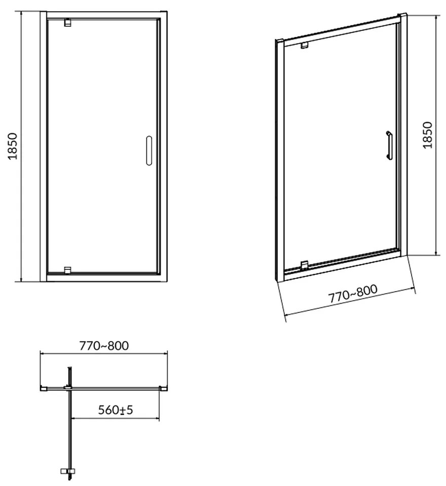 Usa sticla dus batanta 80x185 cm profil crom lucios Cersanit Basic 800x1850 mm