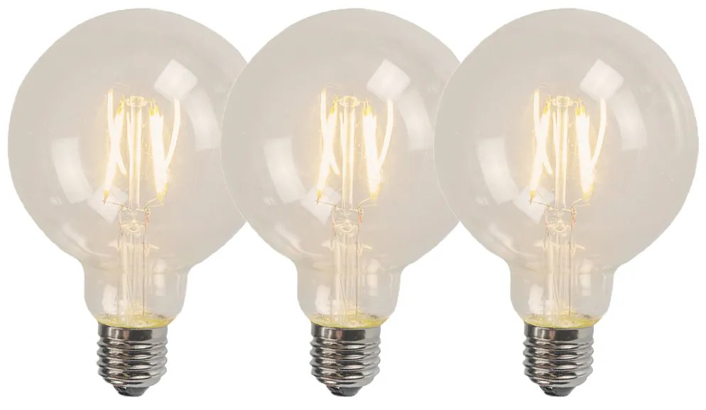 Set de 3 becuri LED cu filament E27 G95 4W 320lm 2700K