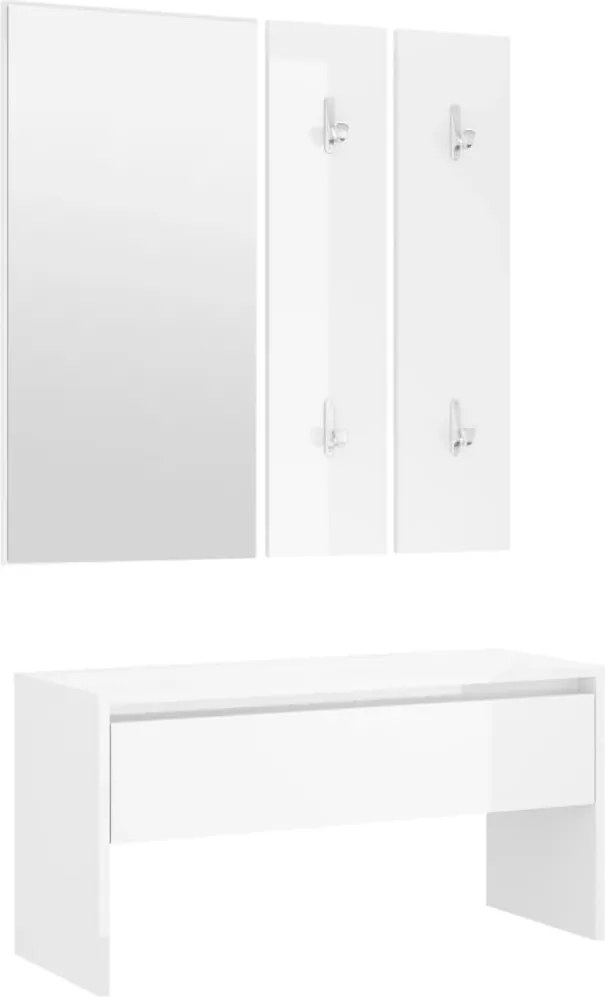 vidaXL Set de mobilier pentru hol, alb extralucios, lemn prelucrat