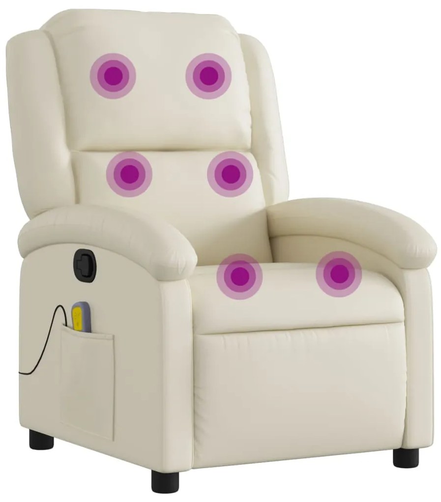 vidaXL Fotoliu de masaj rabatabil, crem, piele ecologică