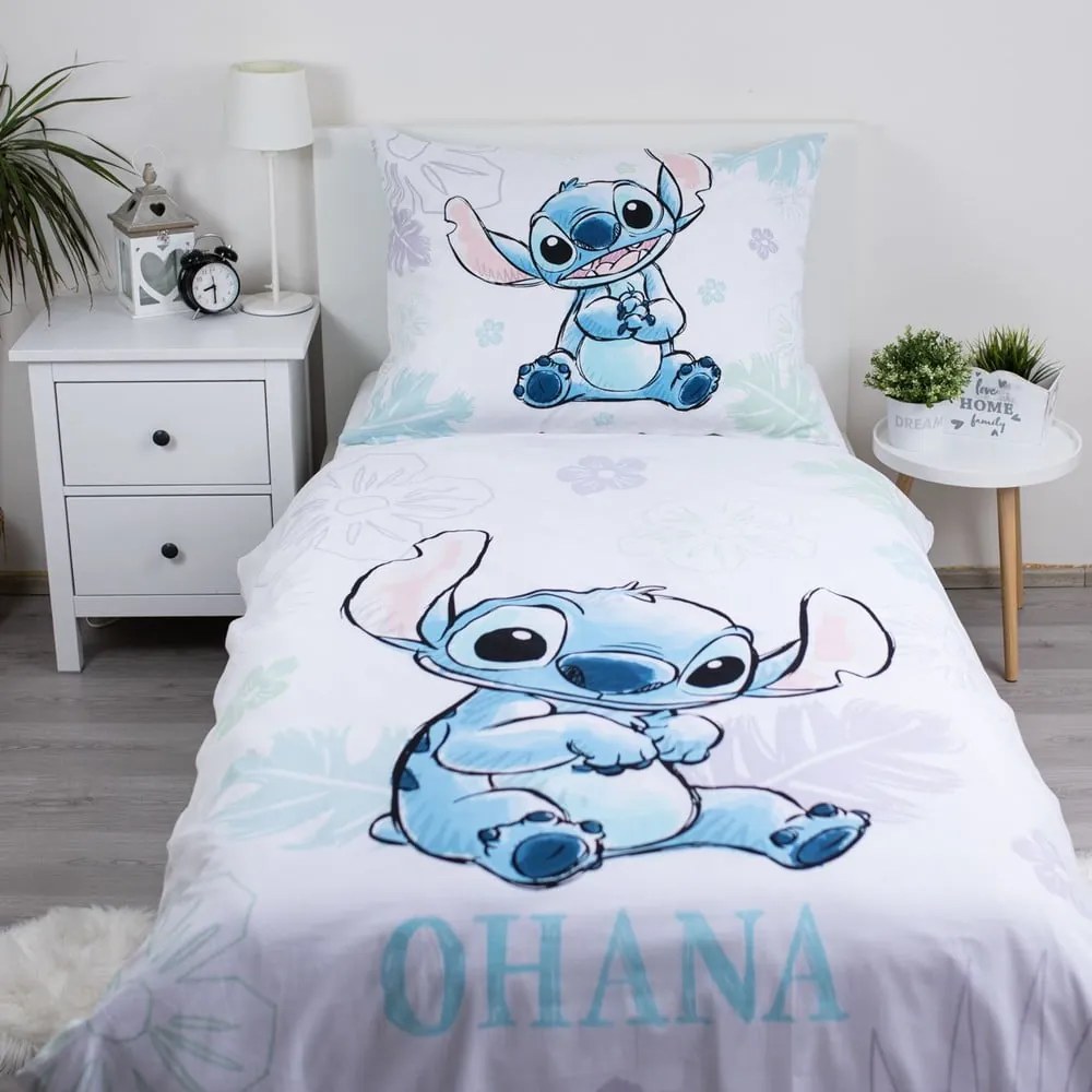 Lenjerie de pat pentru copii albă din bumbac pentru pat de o persoană 140x200 cm Lilo and Stitch "Ohana White" – Jerry Fabrics