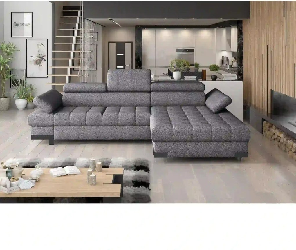 Coltar extensibil SELVA L, sezlong dreapta, stofa clasica gri - Austin