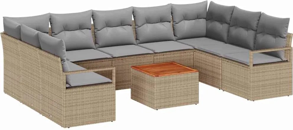 vidaXL Set de canapele pentru grădină cu pernă 10 pcs Bej poliratan