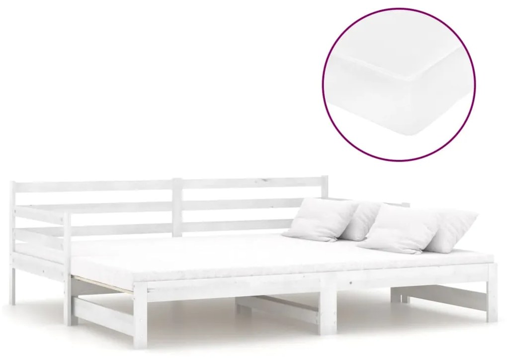 3083660 vidaXL Pat extensibil de zi, 2x(90x200) cm, alb, lemn masiv de pin