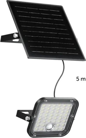 Proiector solar LED cu senzor, 10W, 3,7V, 4000K, IP65, 3600 mAh + telecomandă