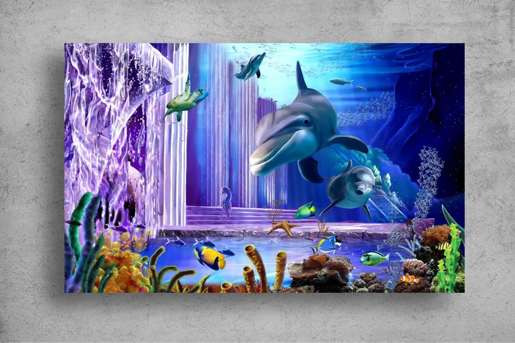 Tapet Premium Canvas - Delfinii si coloanele 3d abstract