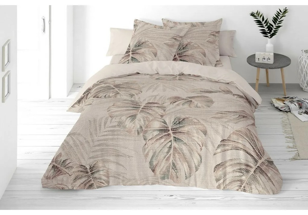 Lenjerie de pat din bumbac și in Monstera, 220 x 200 cm, 2x 70 x 80 cm