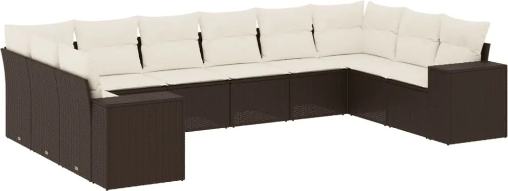 vidaXL Set canapele de grădină cu perne, 10 piese, maro, poliratan