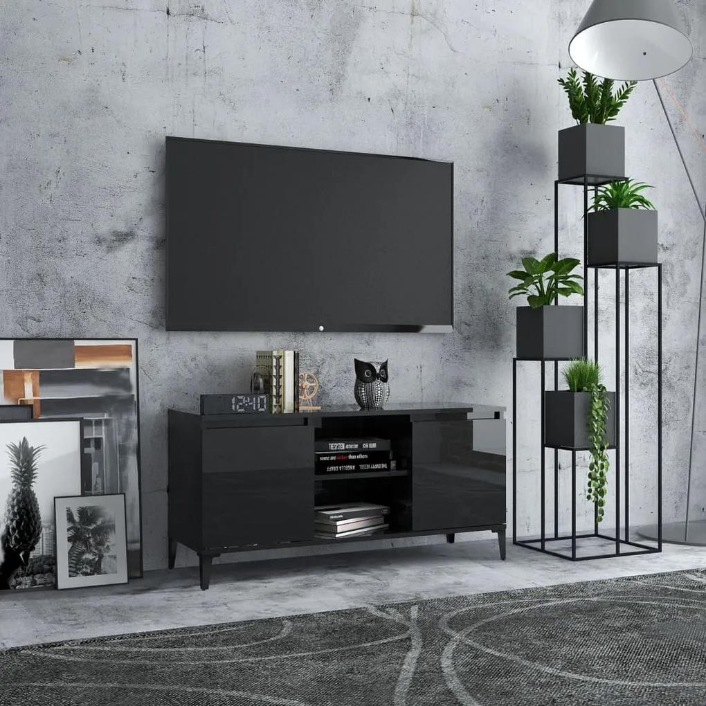 Comoda TV cu picioare metalice negru extralucios 103,5x35x50 cm 1, negru foarte lucios