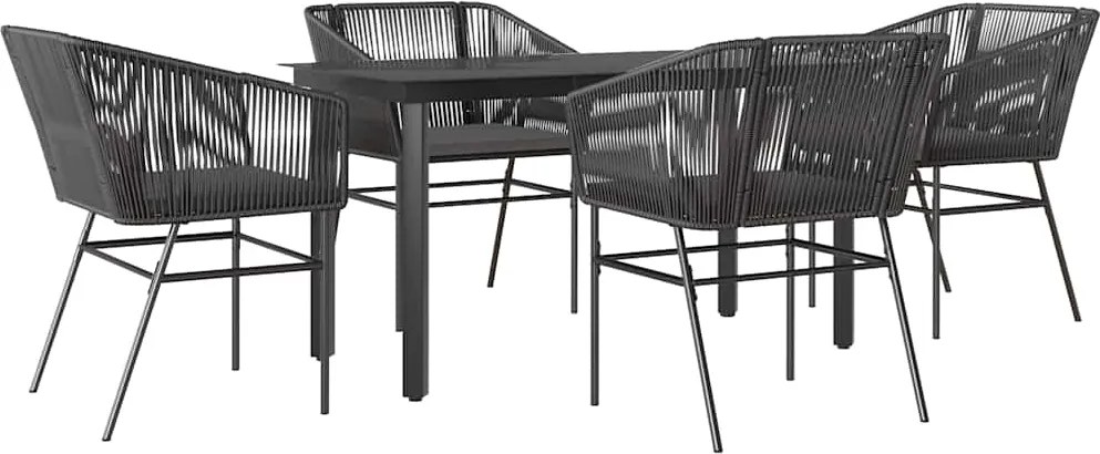 vidaXL Set de sufragerie de grădină 5 piese neagră Sticlă Poly Rattan