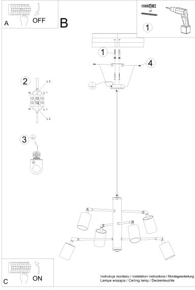 Lustră pe cablu Sollux SL.1207 LEMMI 6xGU10/10W/230V negru