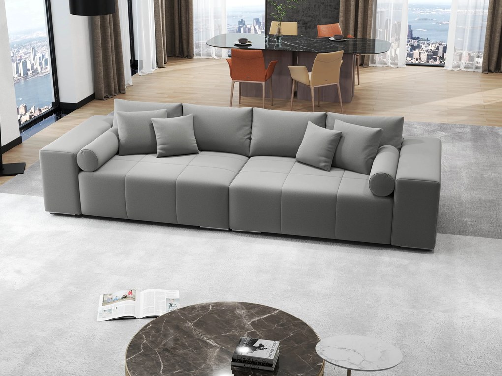 Canapea extensibilă dumonde cu ladă de depozitare si sezut confortabil din spuma high-density, Marbela Royal Gri XXL 295x100 cm