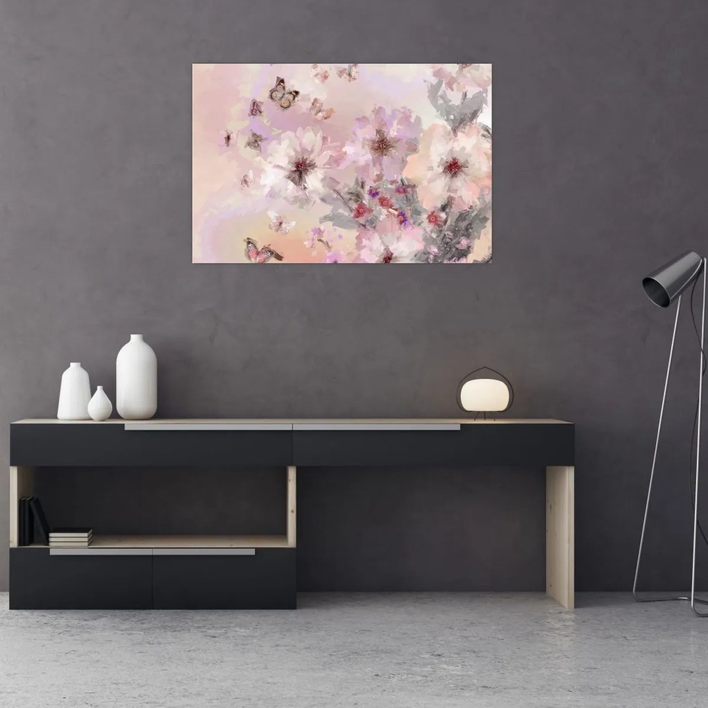 Tablou - Colaj de artă cu fluturi (90x60 cm)
