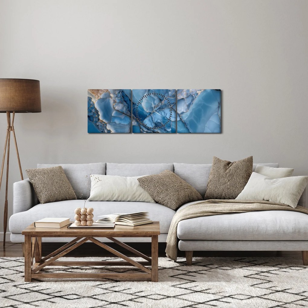 Tablou - Marmură albastră fragmentată (cu ceas) (90x30 cm)